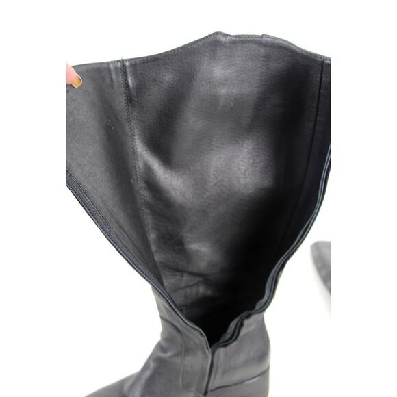 Vera Wang BLACK GENUINE LEATHER TALL MID HEEL RIDING BOOTS MOTO SHOES SIZE 8M - Picture 10 of 11